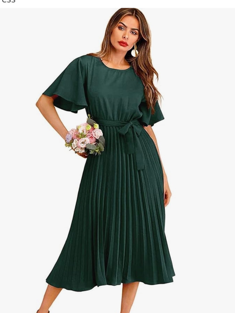 Pleated Belted Midi Dress in Dark Green - Milumia